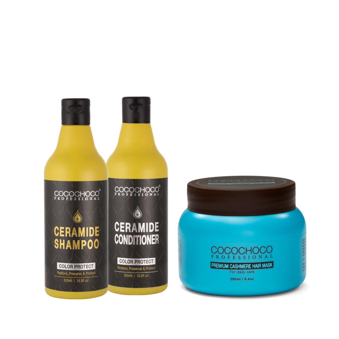 Cocochoco Ceramide Colour Protection Shampoo og Balsam 500 ml + COCOCHOCO LUKSUS CASHMERE HÅRMASKE 250ml