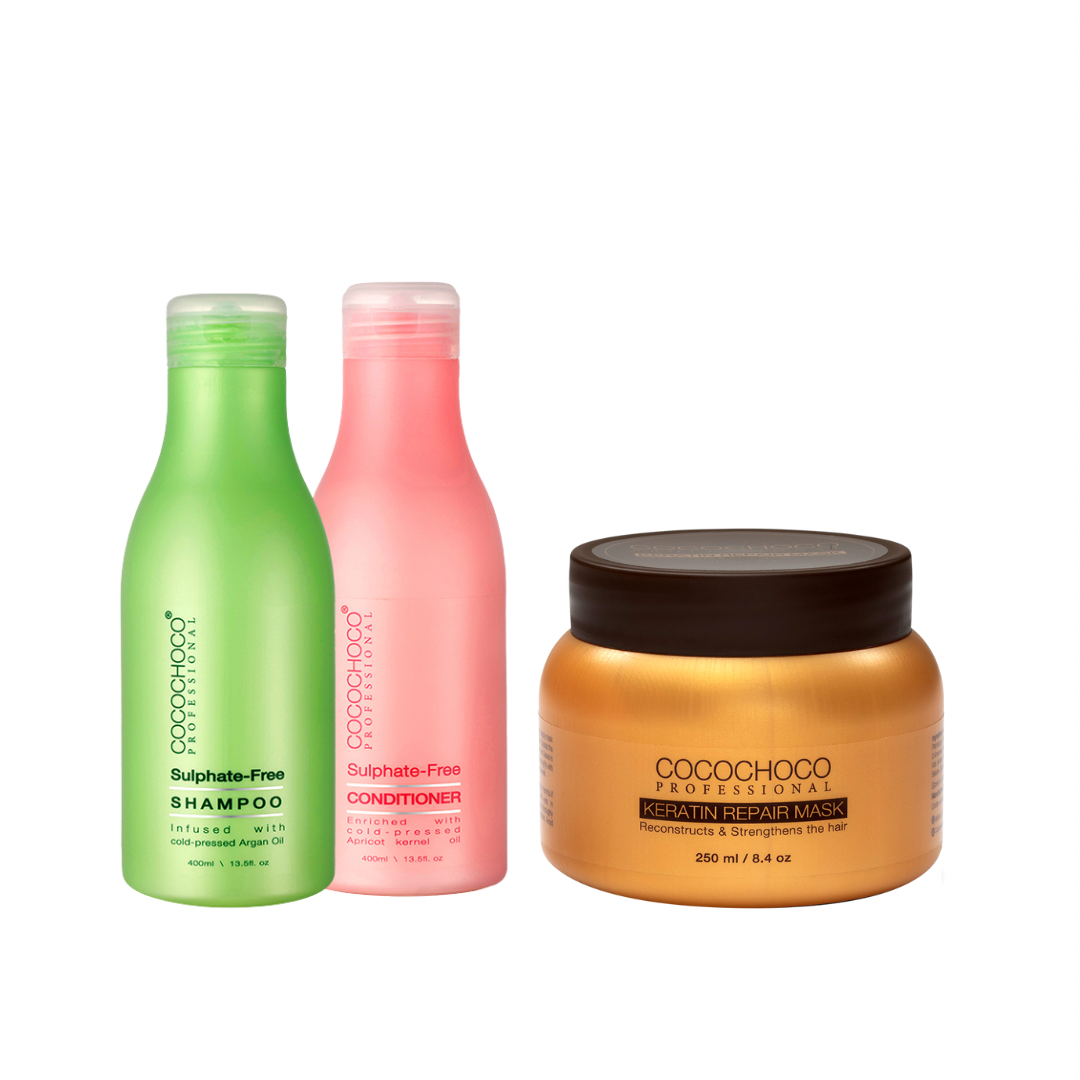 COCOCHOCO Sulfatfri Shampoo & Balsam 400 ml + Keratin Repair Hรฅrkur 250 ml